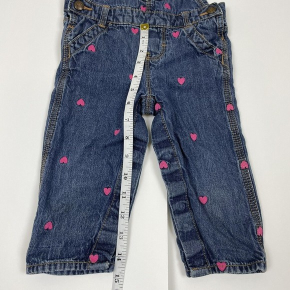 Oshkosh B’Gosh Baby Girl’s Size 18 Months Denim Overalls Embroidered Hearts - Picture 8 of 16